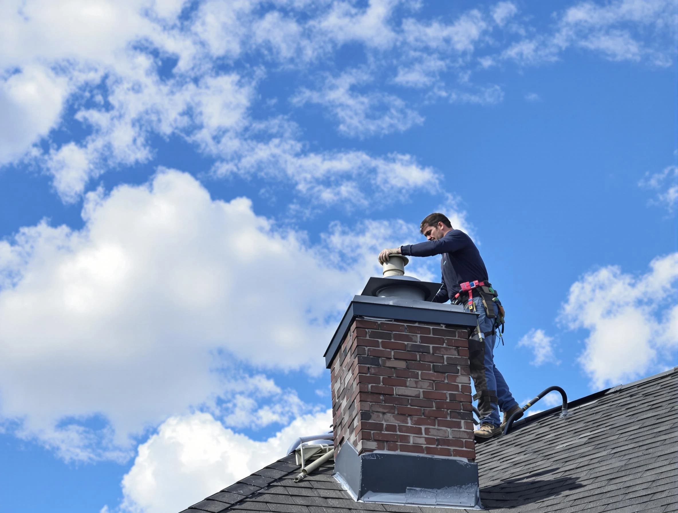Methuen Town Chimney Sweep installing a sturdy chimney cap in Methuen Town, MA