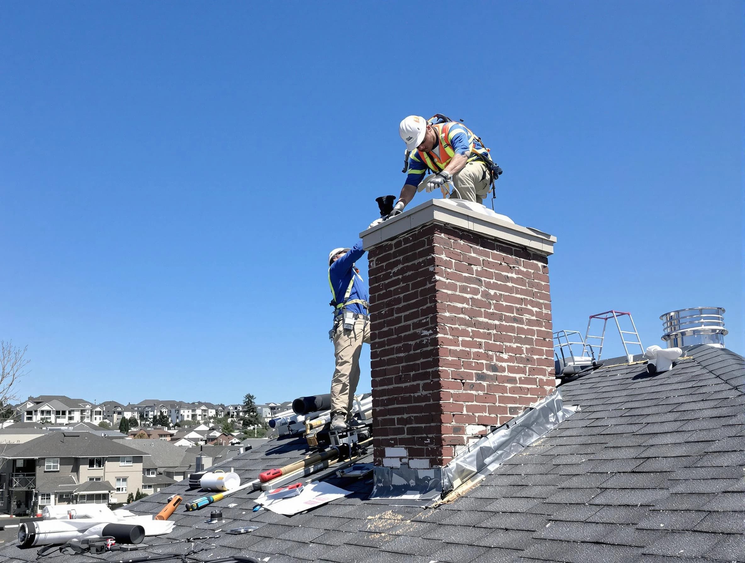 Methuen Town Chimney Sweep repairing a chimney crown in Methuen Town, MA