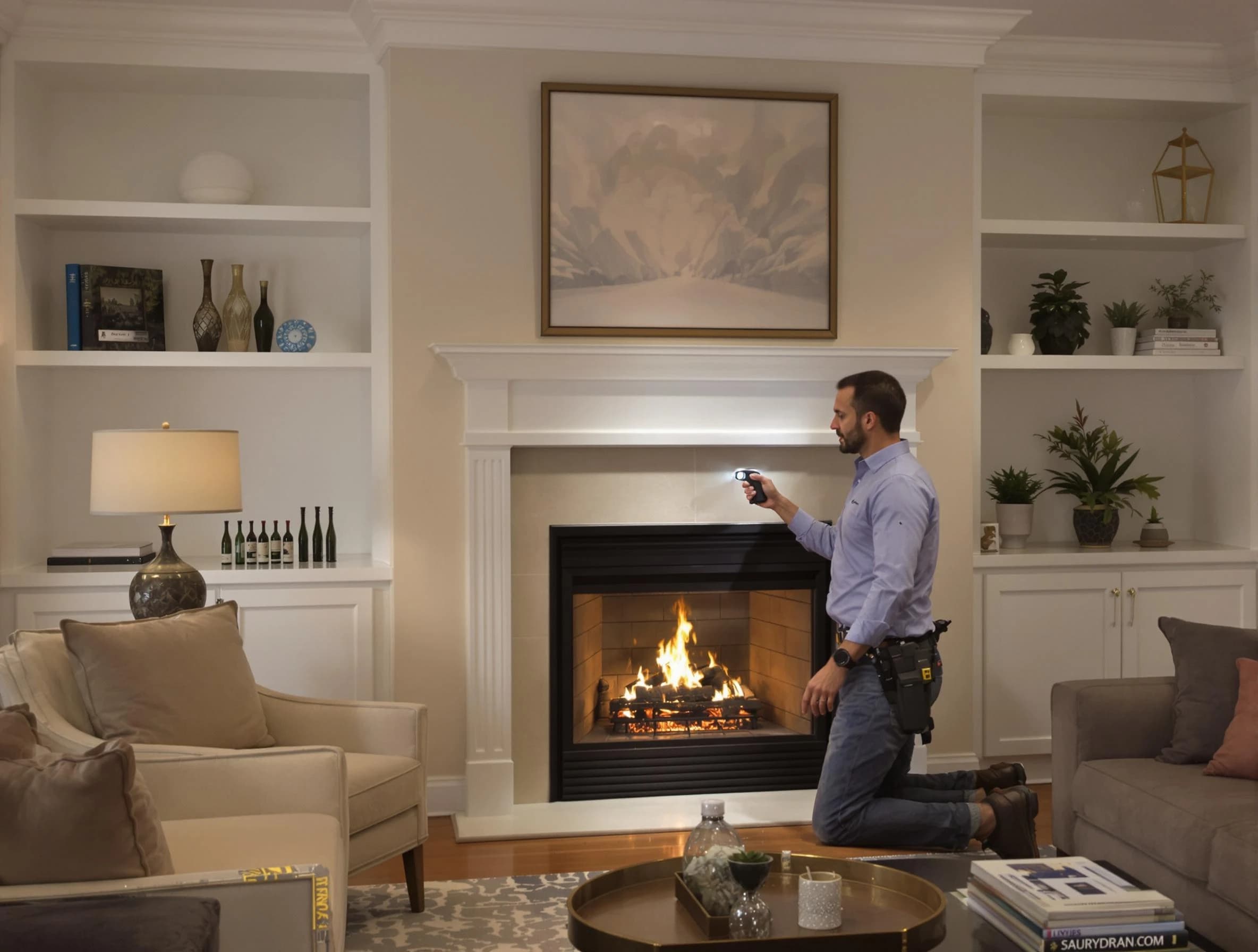 Methuen Town Chimney Sweep conducting a fireplace safety inspection in Methuen Town, MA