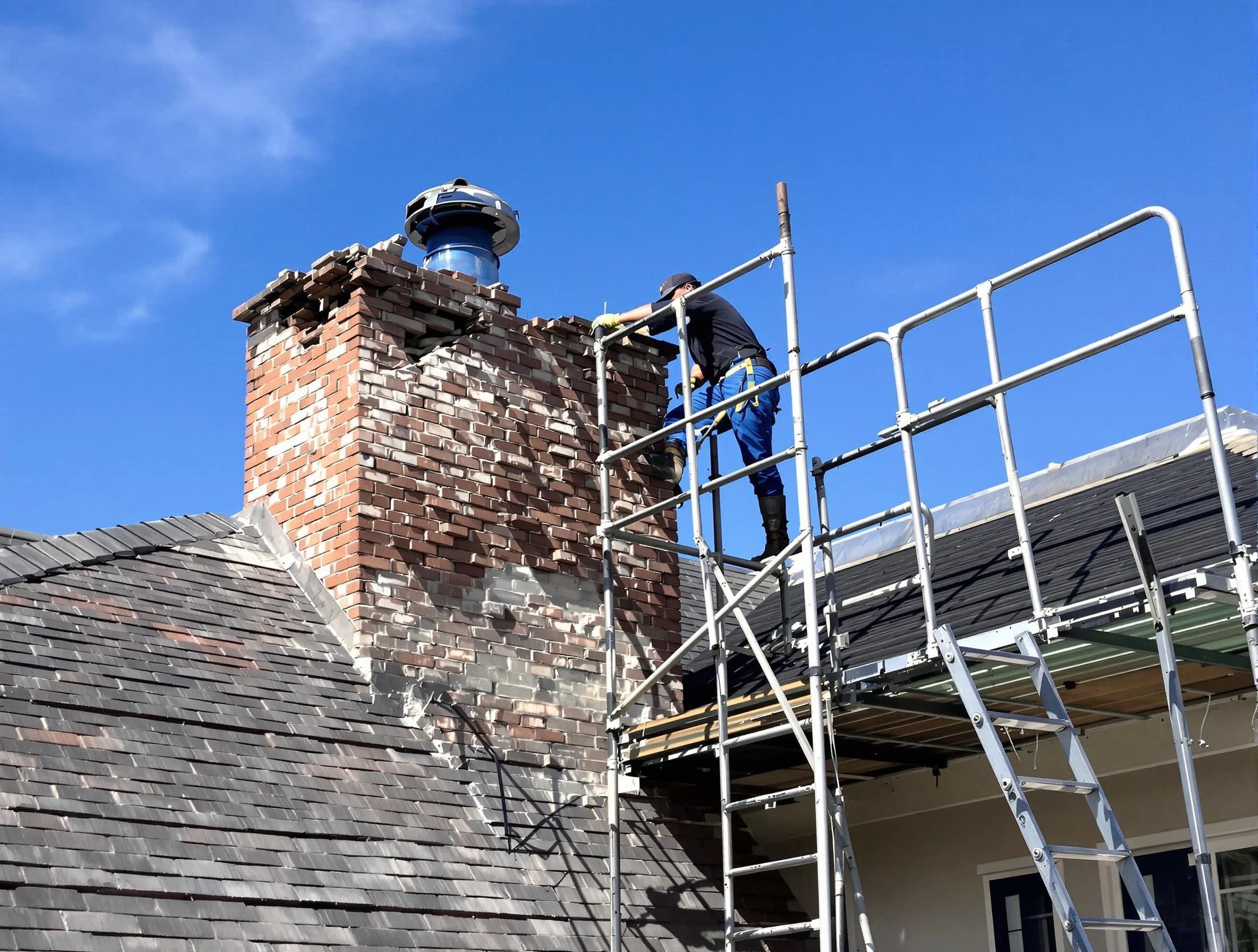 Rebuilding a chimney structure by Methuen Town Chimney Sweep in Methuen Town, MA
