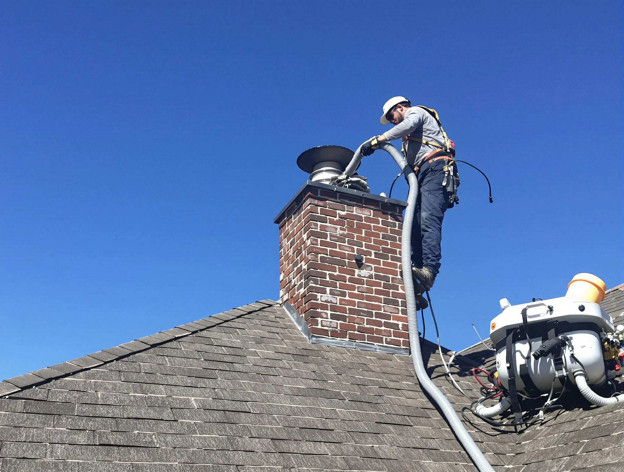 Dedicated Methuen Town Chimney Sweep team member cleaning a chimney in Methuen Town, MA