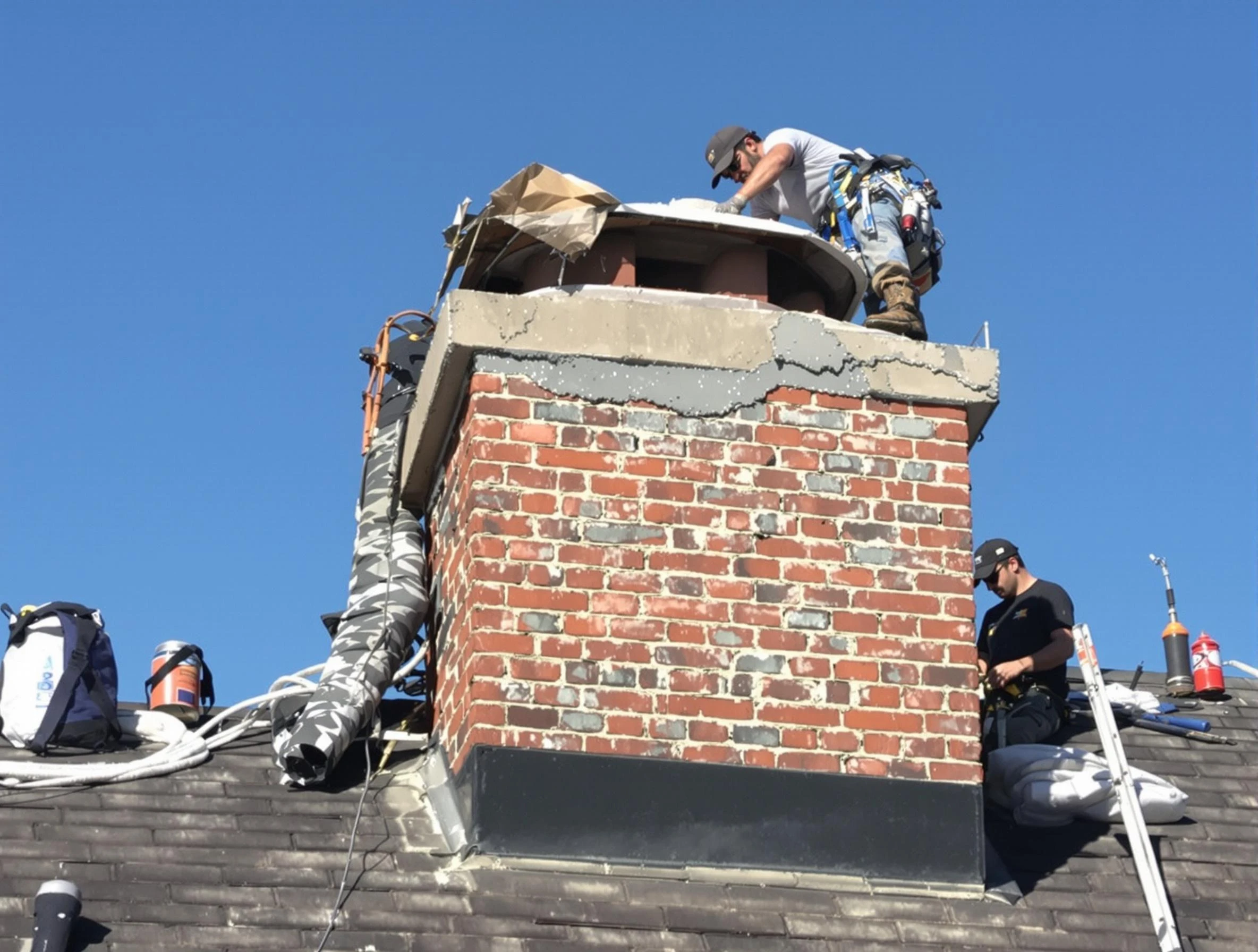 Methuen Town Chimney Sweep installing a custom chimney crown in Methuen Town, MA