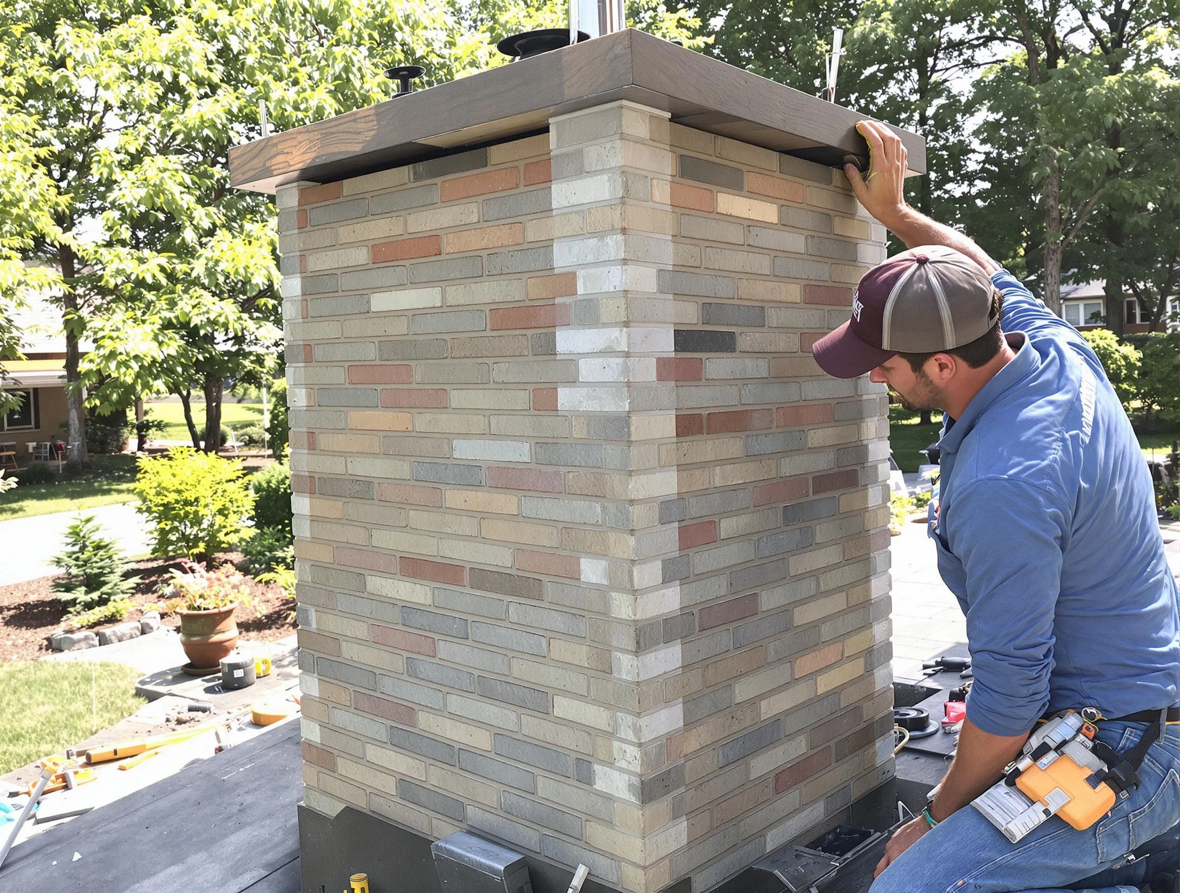 Methuen Town Chimney Sweep completing a modern chimney remodel in Methuen Town, MA